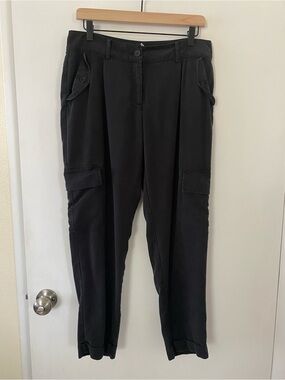 Eileen Fisher Linen Pants Black Cargo Trousers Small
